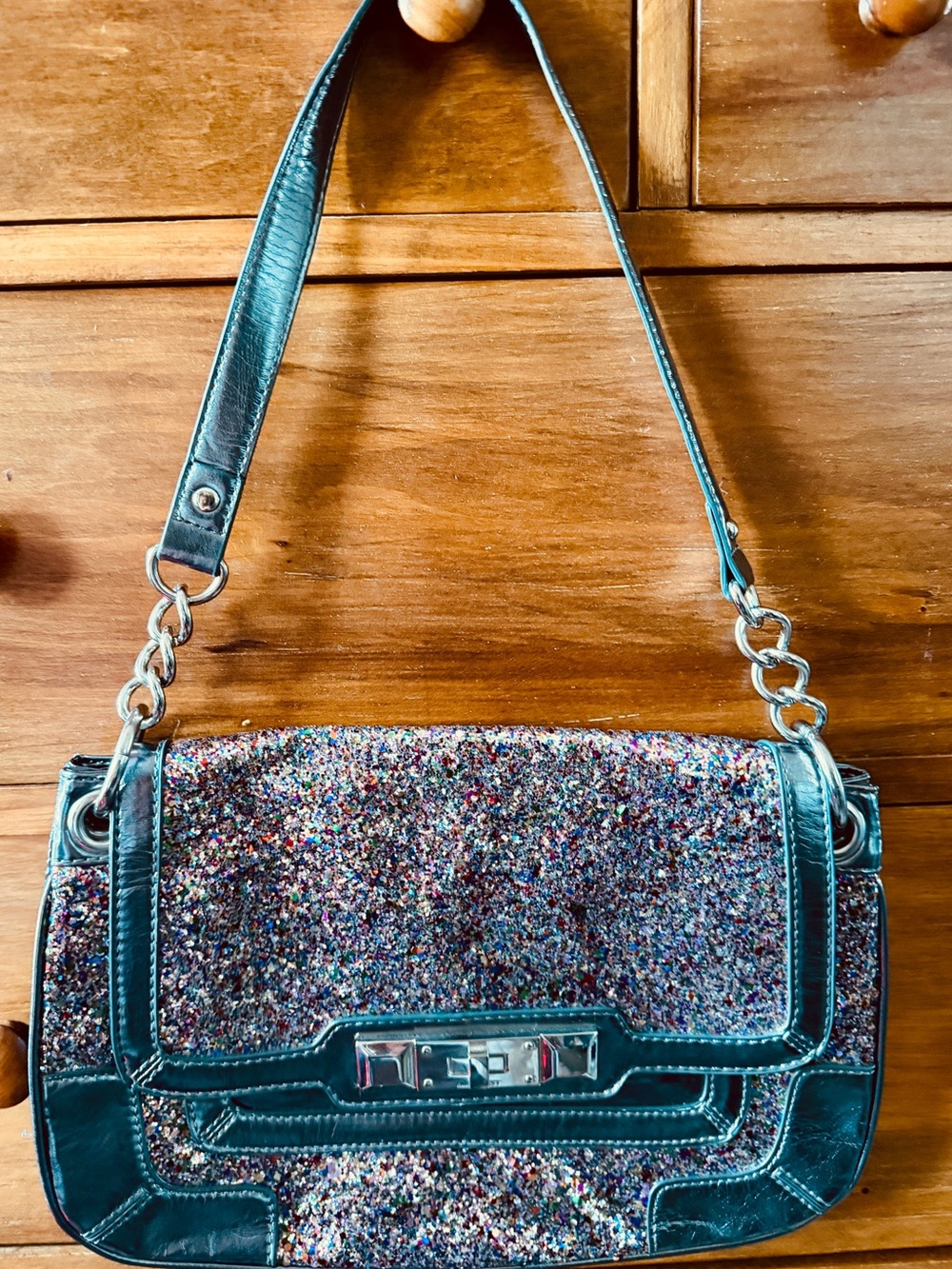 Multicolor Glitter Shoulder Bag with Silver Trim